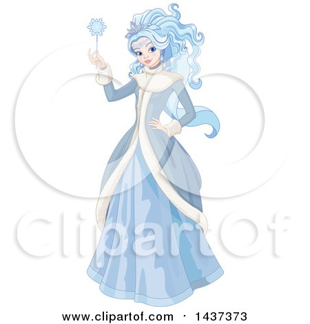 Clipart of a Beautiful Winter Queen or Ice Princess Holding a.