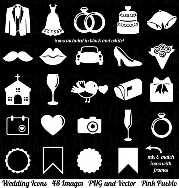 Wedding Icons Clipart Clip Art, Vintage Wedding Invitation.