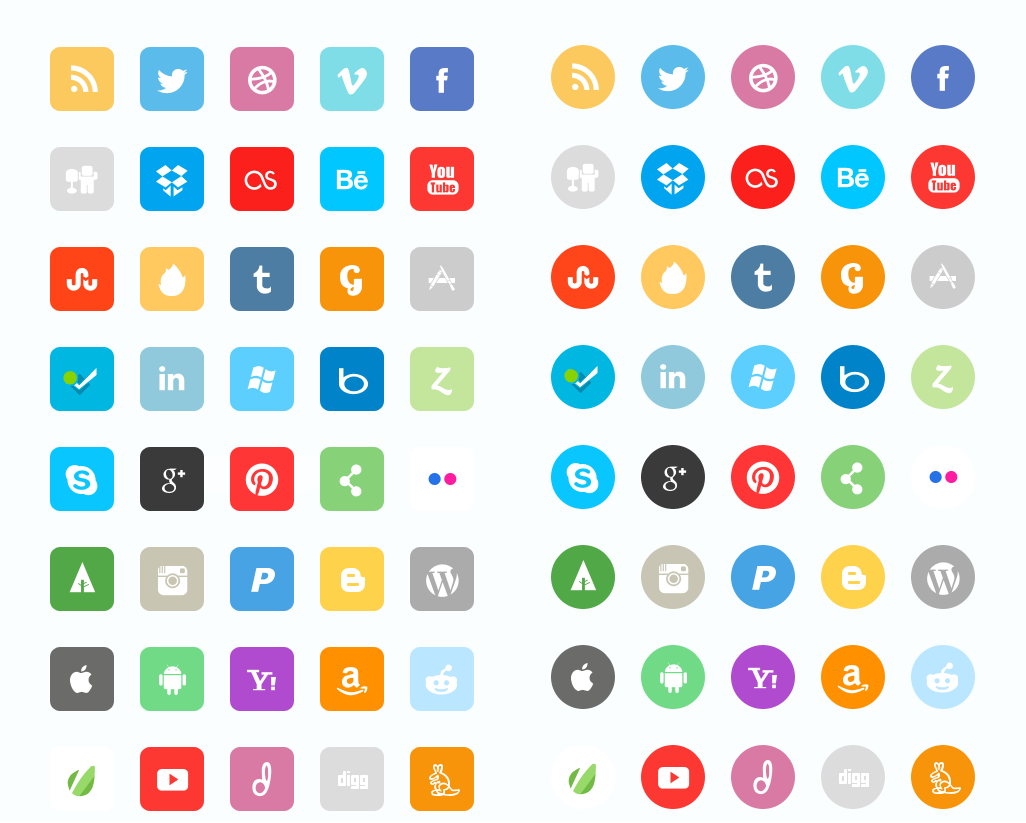 20 Beautiful Free Flat Social Media Icons Sets 2019.