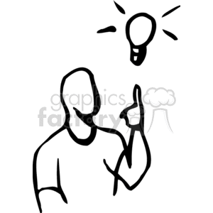 A Black and White Man Figure Having a Bright Idea clipart. Royalty.