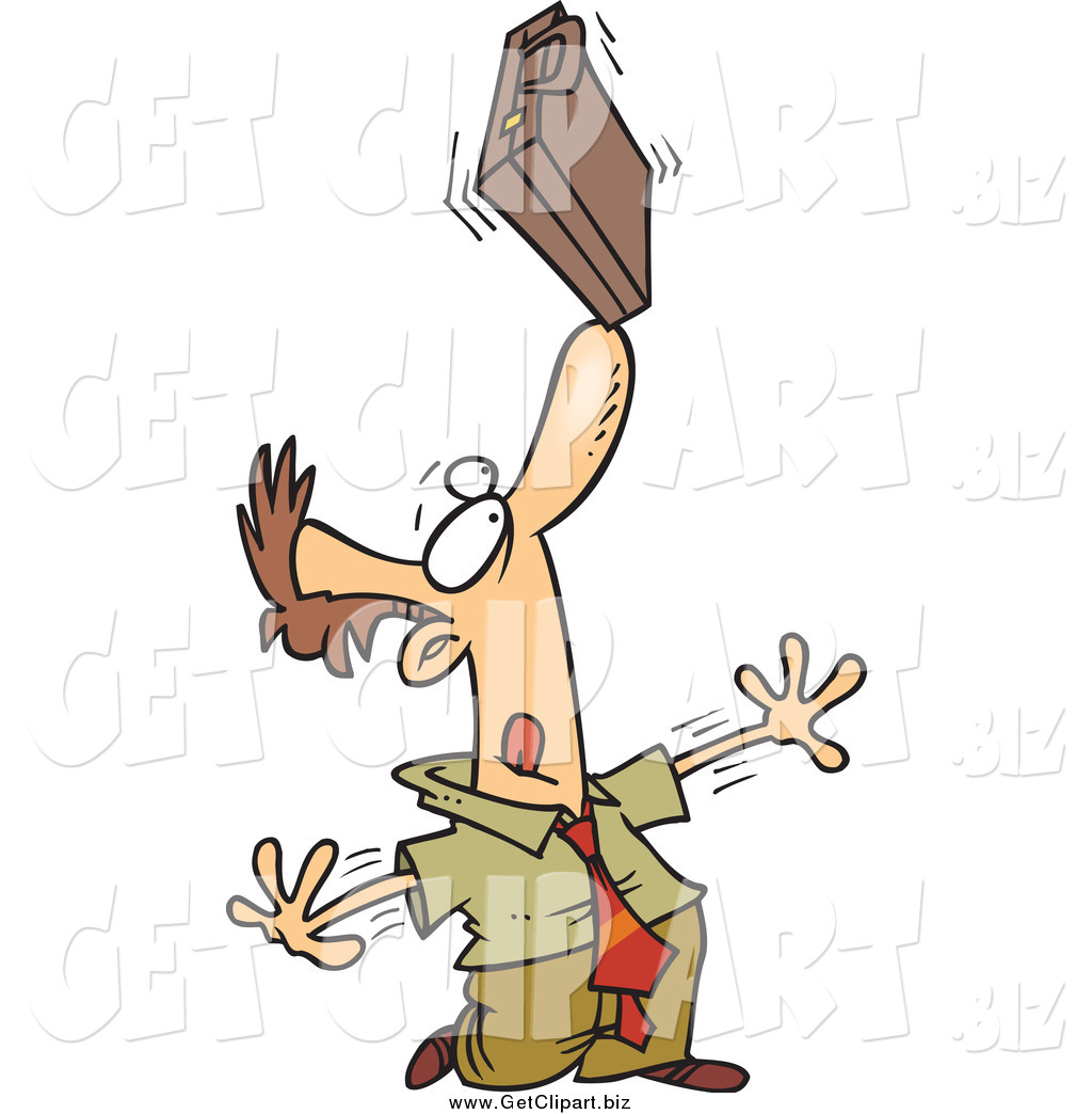 Clip Art of a Cartoon Idle White Businessman Balancing a Briefcase.
