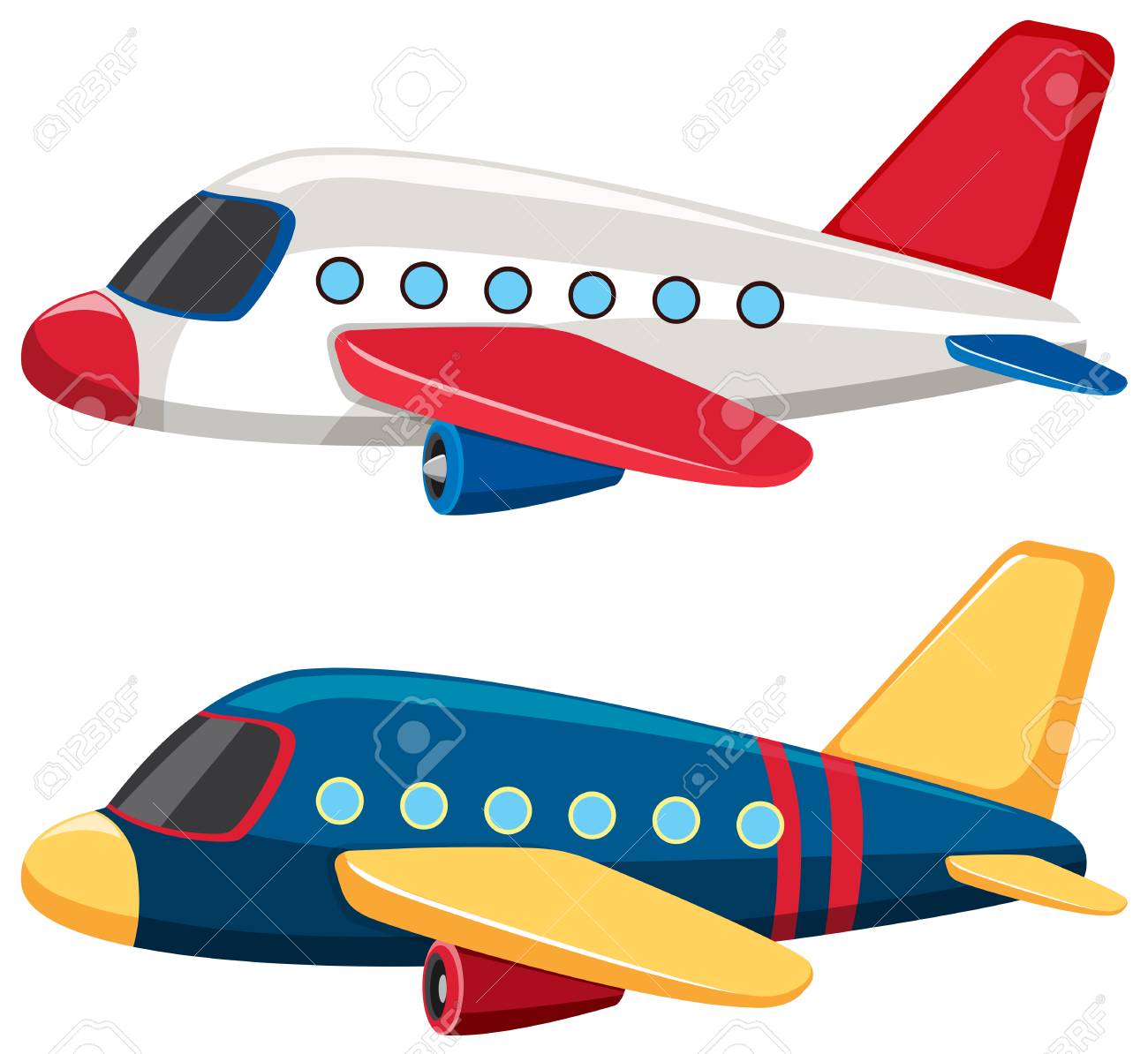 Two airplanes with blue and white colors illustration.