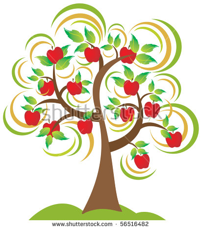 A Beautiful Apple Tree In Full Bloom. Stock Vector Illustration.