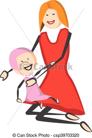 Vector Illustration of Baby sitting on mothers lap.