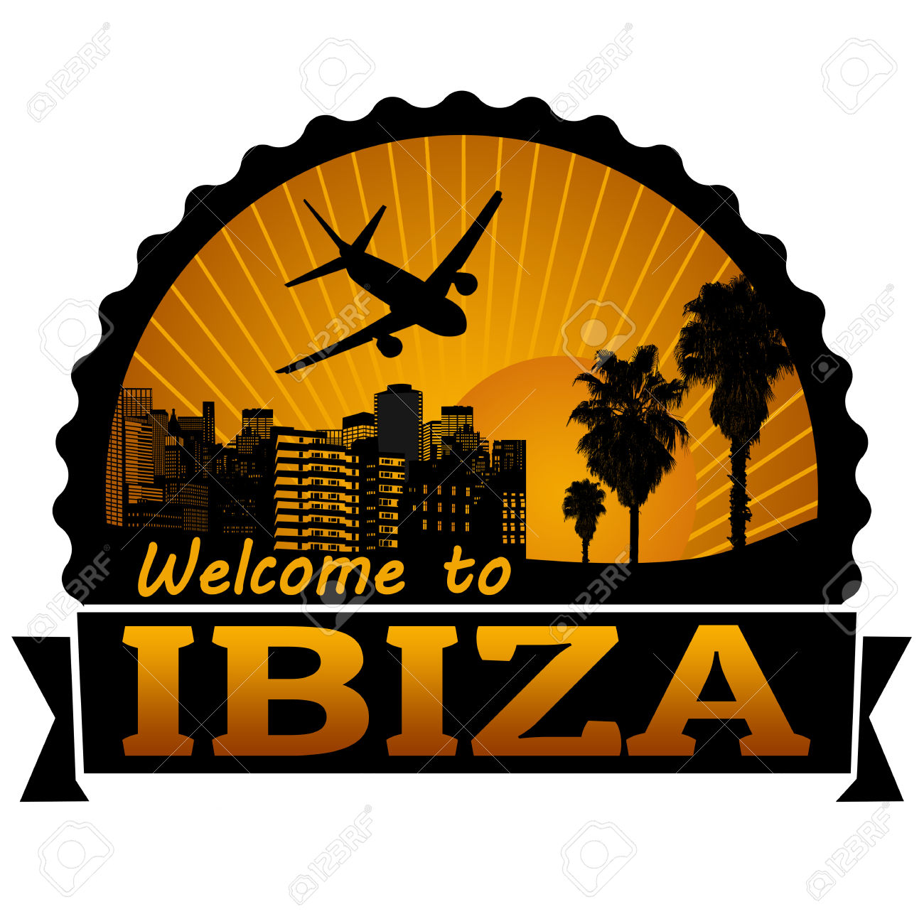 Welcome To Ibiza Travel Label Or Stamp On White, Vector.