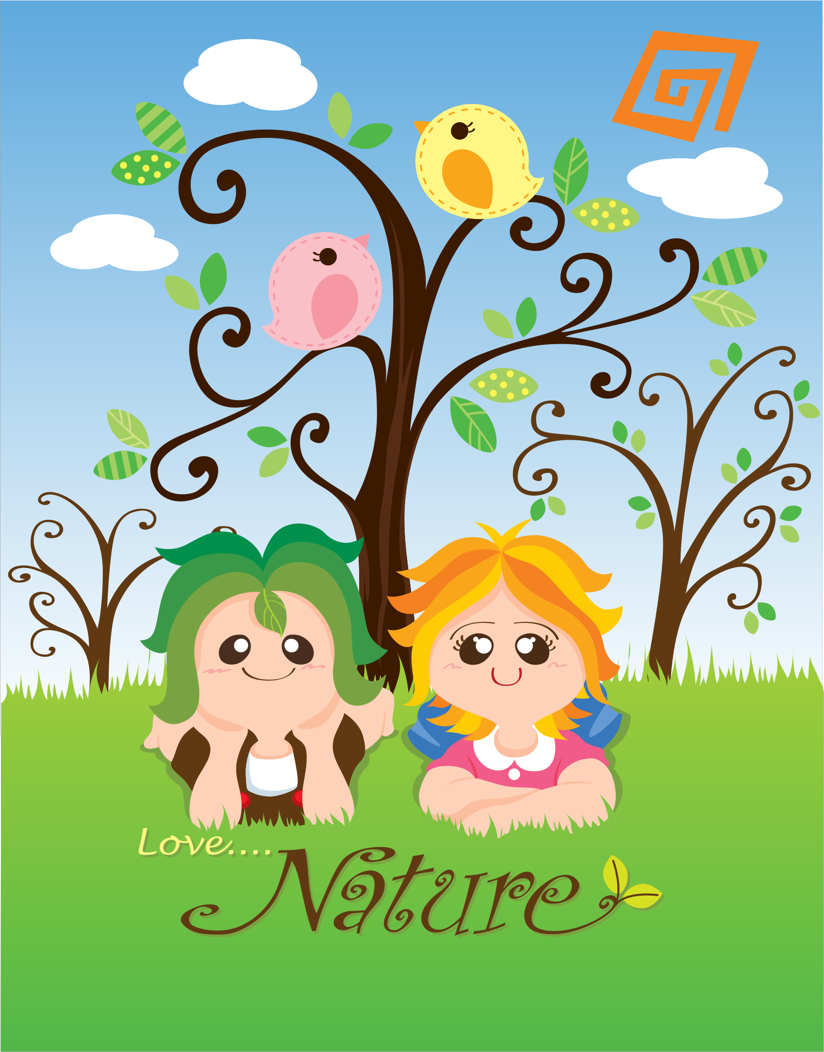 Kids Respecting Nature Clipart.