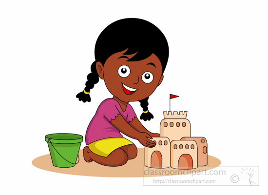 Girl playing in the sand clipart.