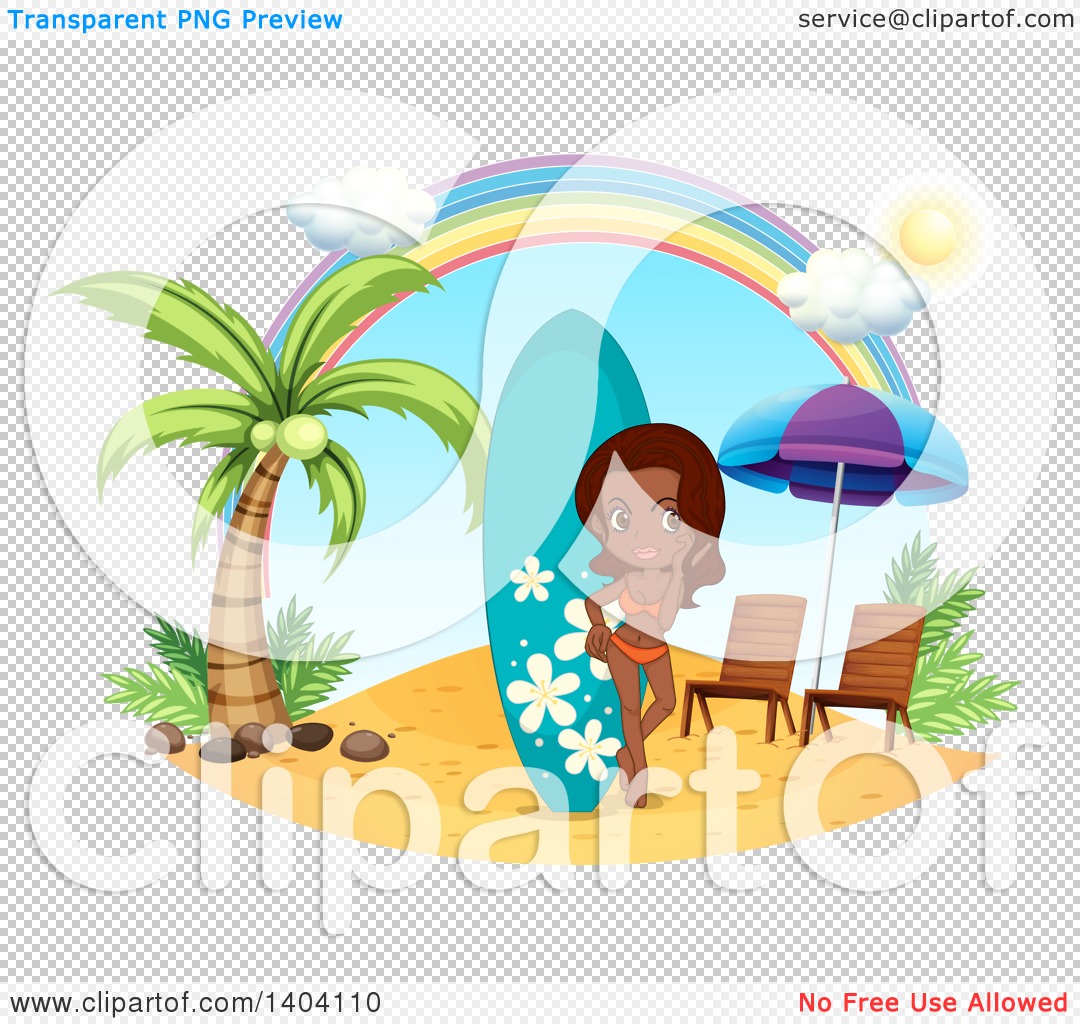 Clipart of a Happy Indian Woman in a Bikini, Standing by a.