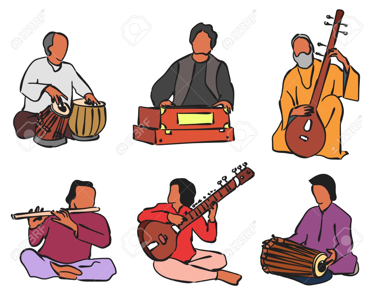 Indian Classical Music Instruments Clipart.
