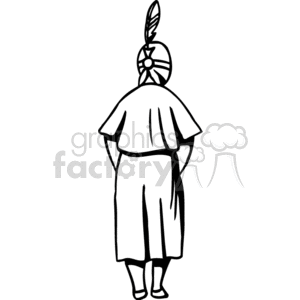 A Black and White Indian Woman Standing With a Single Feather clipart.  Royalty.