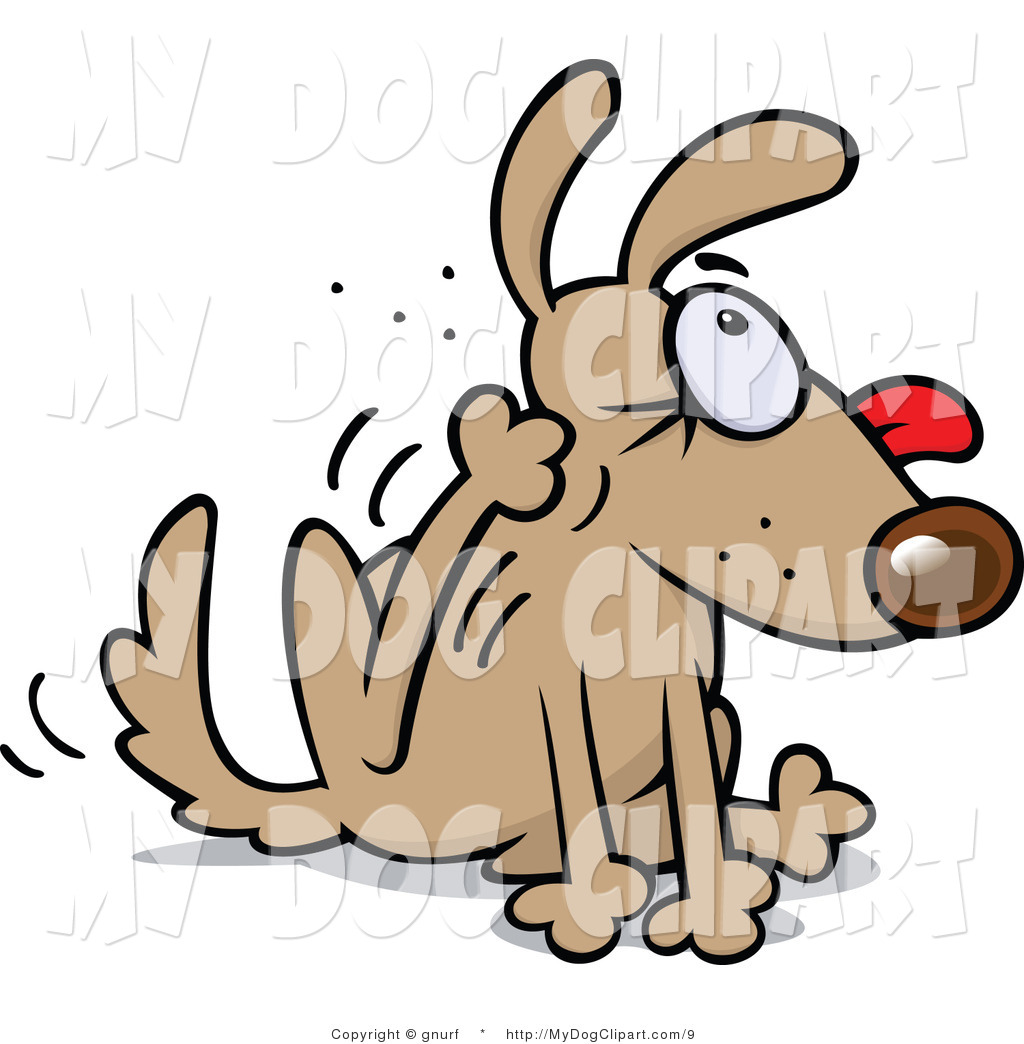 Vector Clip Art of a Flea Infested Dog Scratching the Flea Bugs.