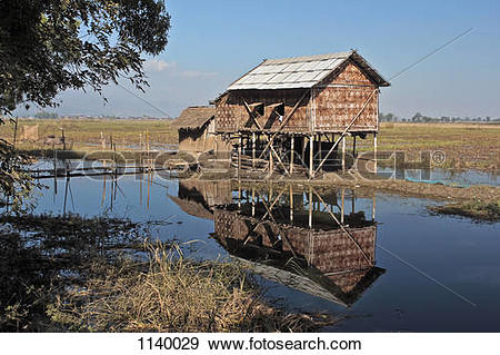 Stock Photograph of A stilt house on Inle Lake, Burma 1140029.