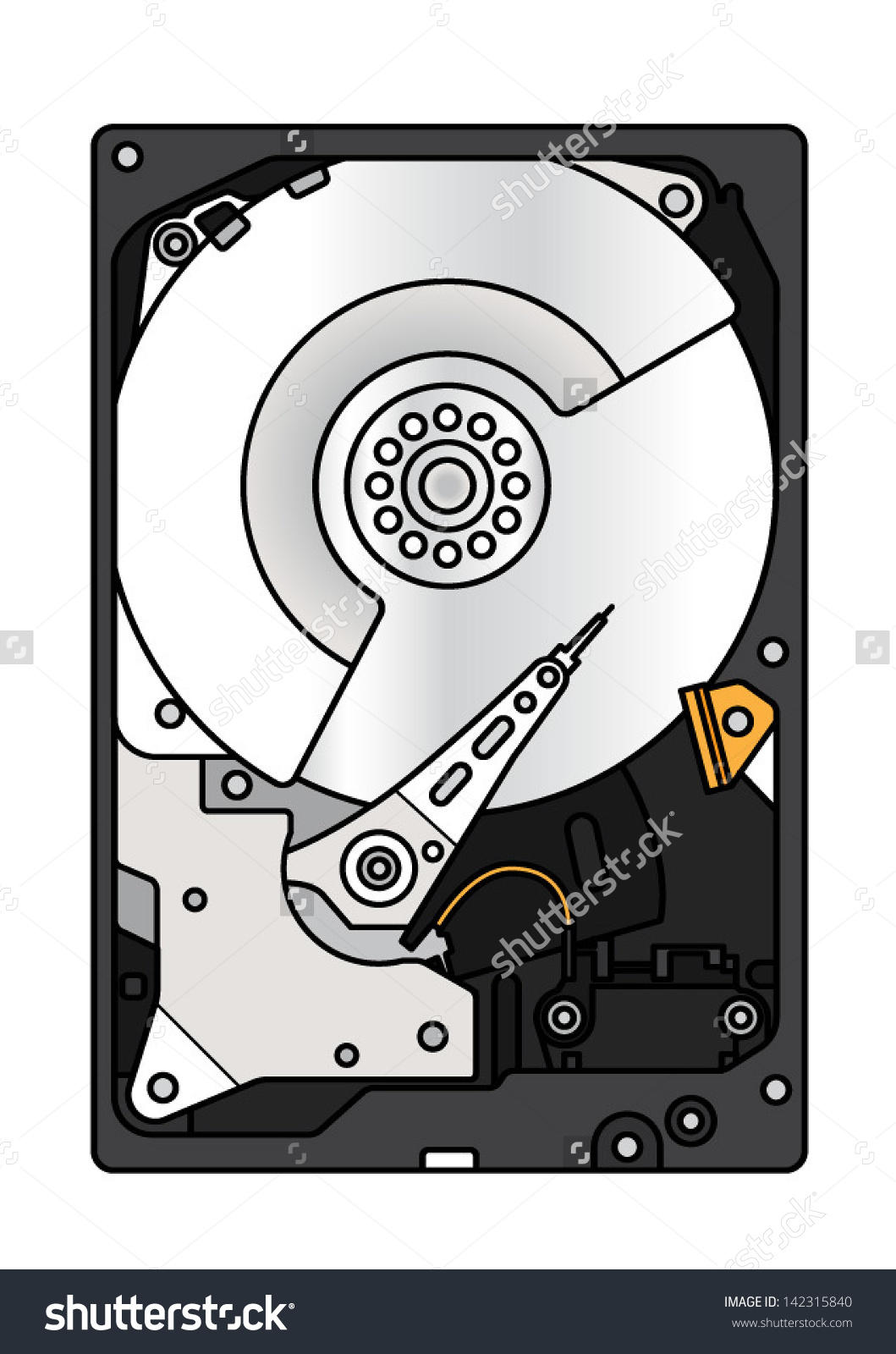 Hard Disk Drive Hdd Exposed Innards Stock Vector 142315840.