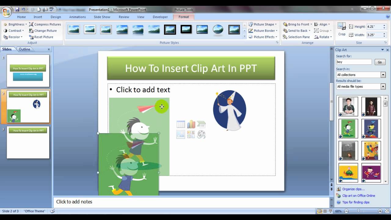 Insert Clip Art In PowerPoint Presentation.