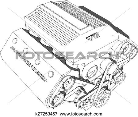 Clip Art of The internal combustion engine. Powerful eight.