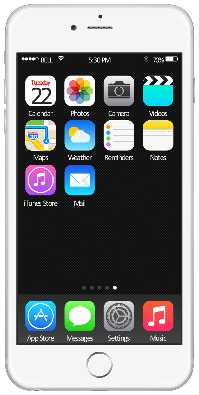 iOS 8 / iPhone 6 home screen.