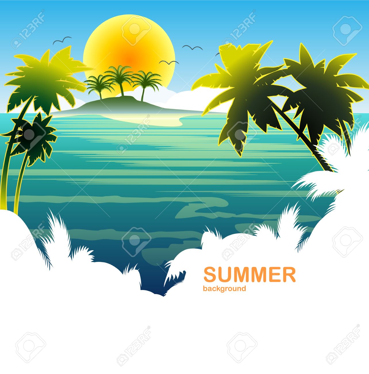 Travel Summer Holiday Tropical Island Sun Royalty Free Cliparts.