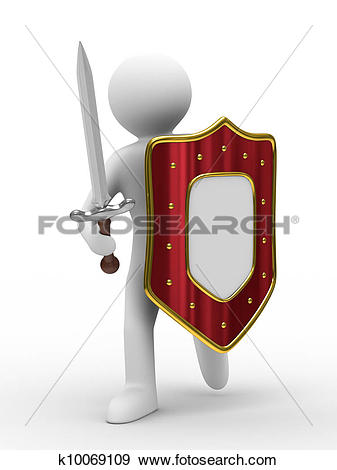 Stock Illustration of knight with sword on white background.