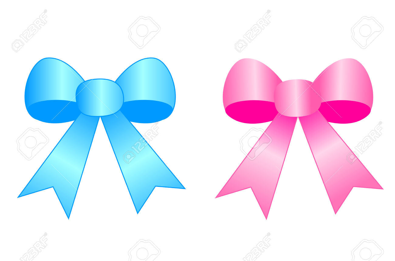 Blue And Pink Satin Ribbon Bows Isolated On White Background.