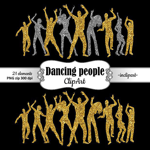 Dancing people clipart. Party dancers silhouette clipart. Disco.