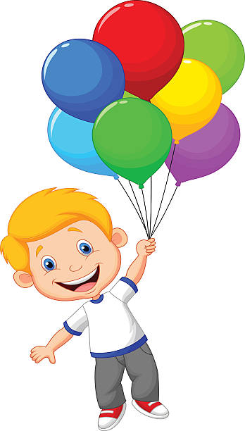 Boy Holding Balloons Clipart.