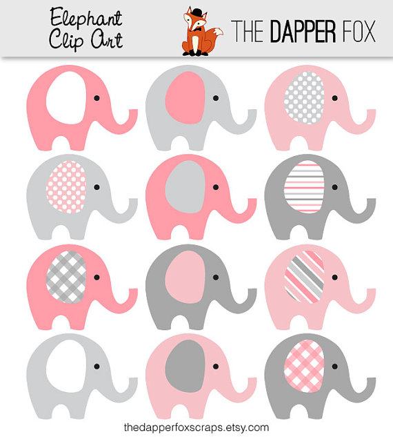 Pink and Grey Elephant Clip Art.