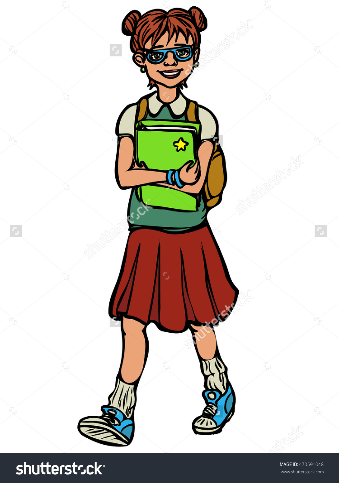 Little Girl Going Back To School. Happy Elementary School Student.