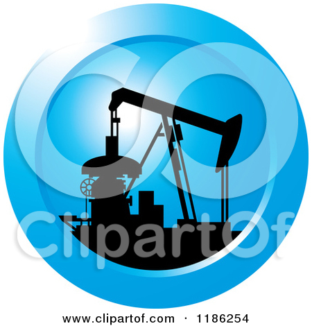 Clipart of a Silhouetted Pump Jack on a Green Icon.