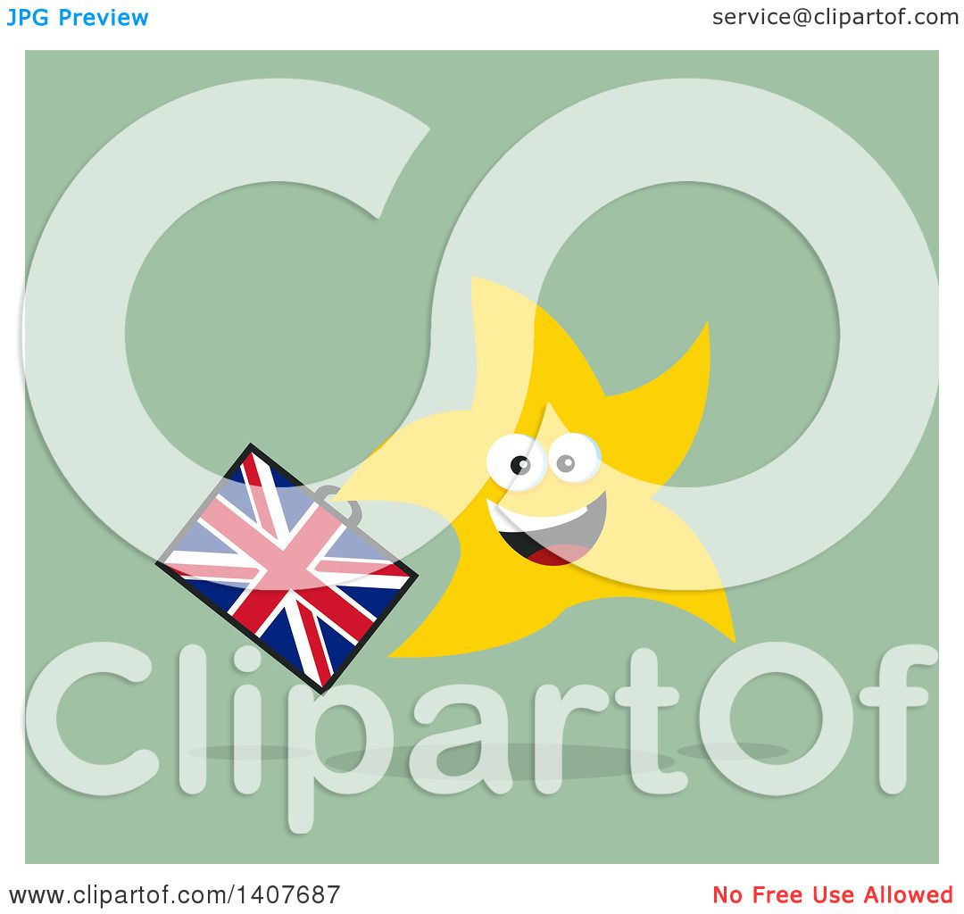 Clipart of a Flat Design Brexit Happy Star Running with a Union.
