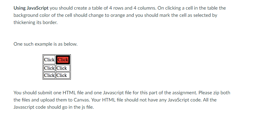 Solved: Using JavaScript You Should Create A Table Of 4 Ro.