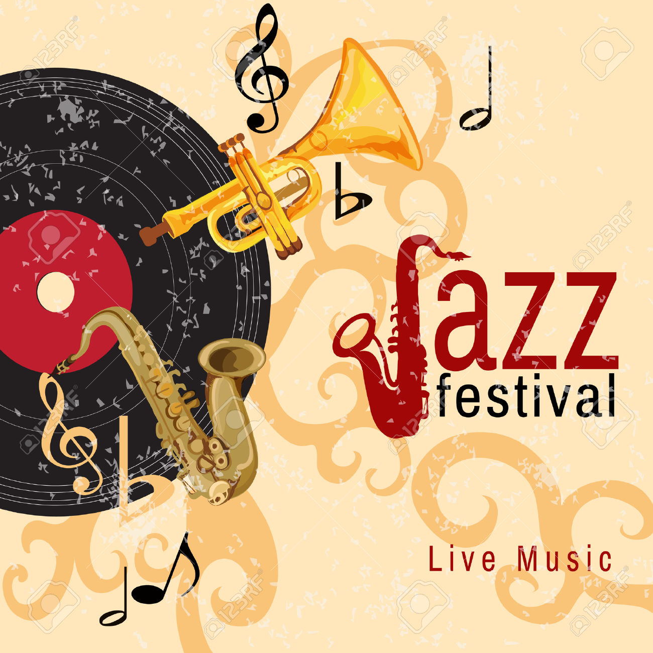 Jazz Retro Music Festival Concert Live Horn Performance Poster.