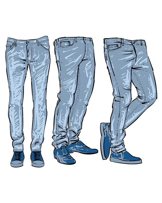 Hand drawn fashion design men\'s jeans. clipart commercial.