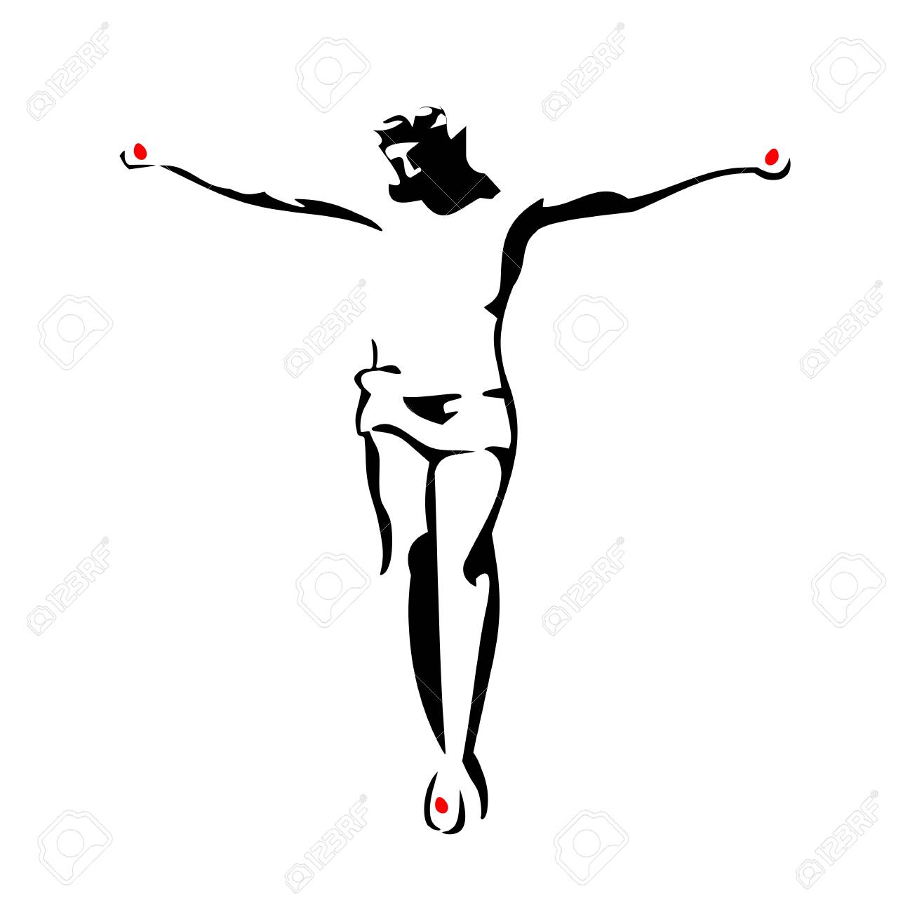 Jesus Christ crucified. Vector black illustration on white background..