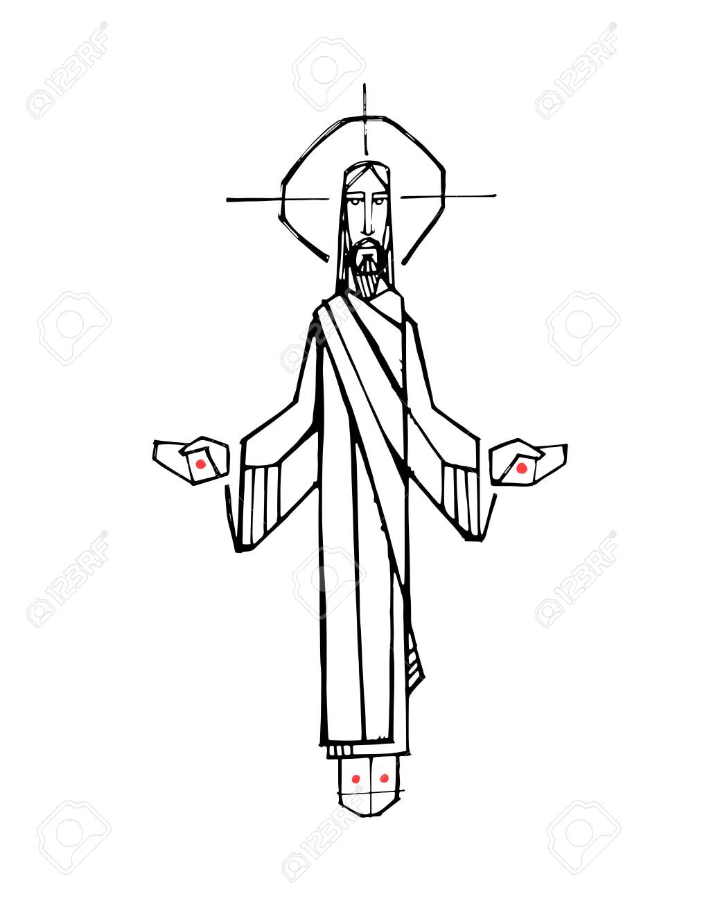 Hand drawn vector illustration or drawing of Jesus Christ with...