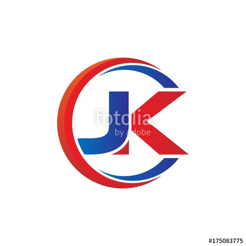 jk logo vector modern initial swoosh circle blue and red.