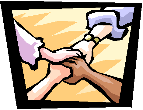 friends joining hands clip art in blue