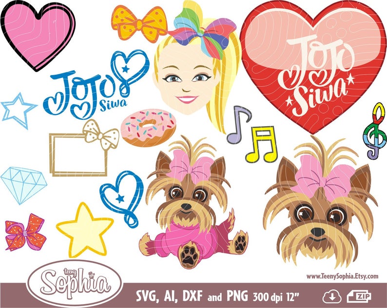 Jojo Siwa svg cliparts 37 images, format Svg, Dxf Files for cutting machine  plus Ai & Png files. Instant Download, JoJo Cutting file..