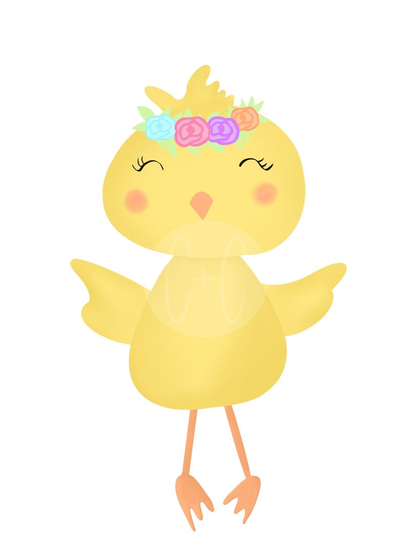 Chick with flower crown clipart, png, jpg, svg, dxf, digital download.