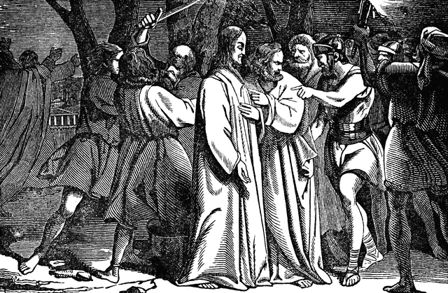 Judas Betrays Jesus in the Garden of Gethsemane.