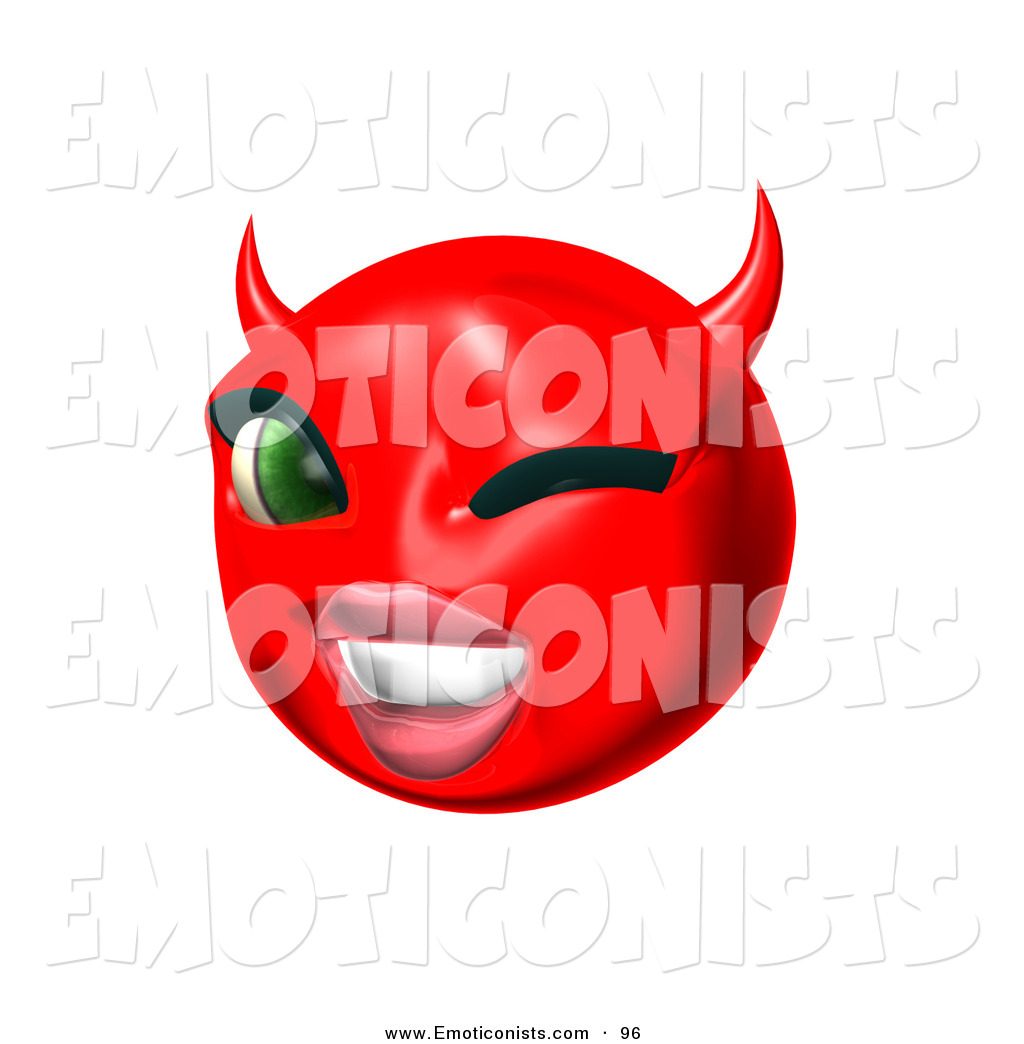 Clip Art of a Cute 3d Red She Devil Emoticon Face Winking by.
