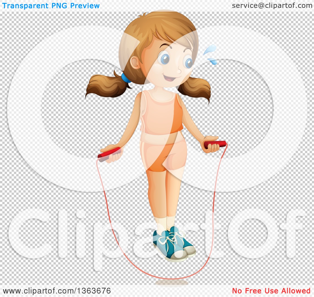 Clipart of a White Girl Exercising with a Jump Rope.