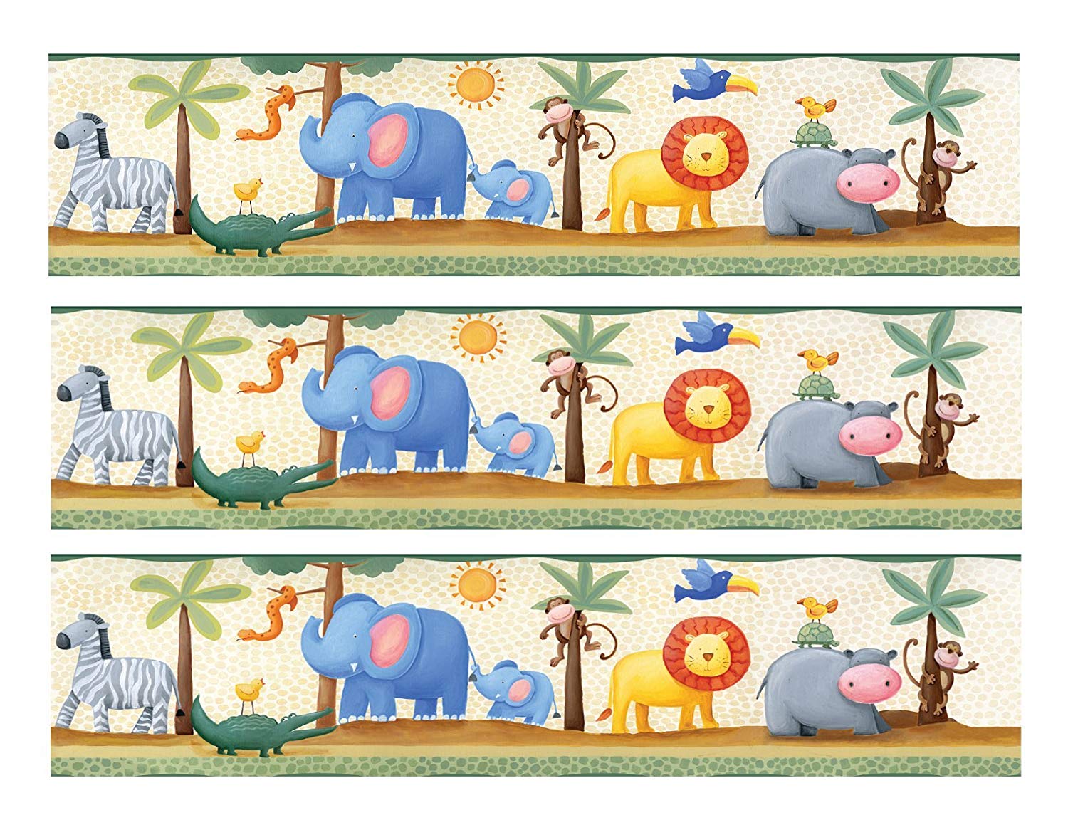Jungle Animals cake Edible Icing Image border strips (3 Strips).