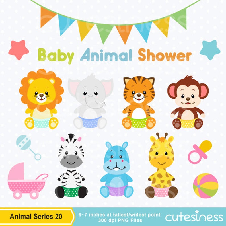 Baby Animal Clipart , Baby Animal Clip art, Baby Jungle Animals Clipart,  Baby shower Clipart.