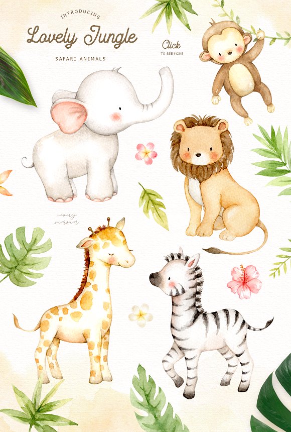 Lovely Jungle Safari Animals Clipart.