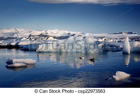 Stock Image of View of the glacier lagoon, Jokulsarlon, Iceland at.