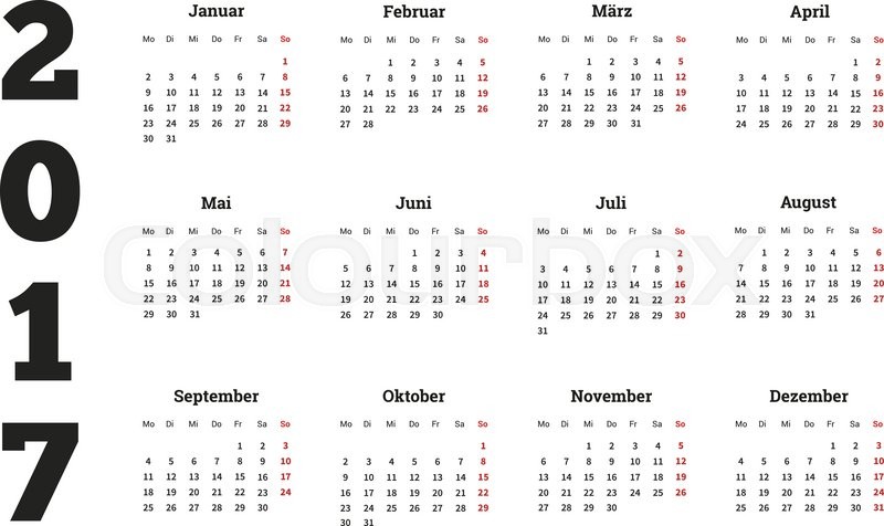2017 year simple calendar on german.