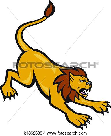 Clipart of Puma Mountain Lion Crouching Cartoon k18626882.