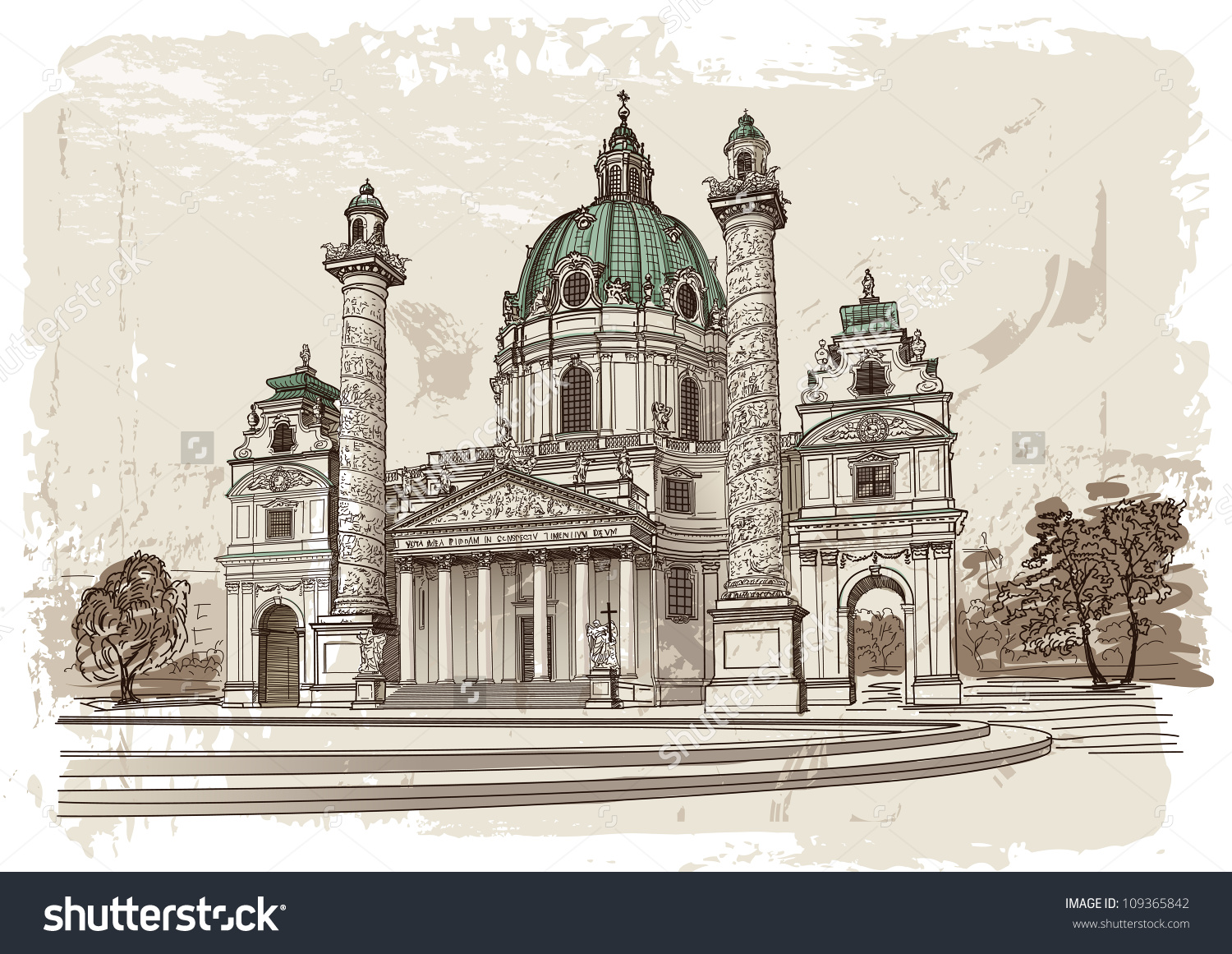 Vector Drawing Of Karlskirche In Vienna, Austria.