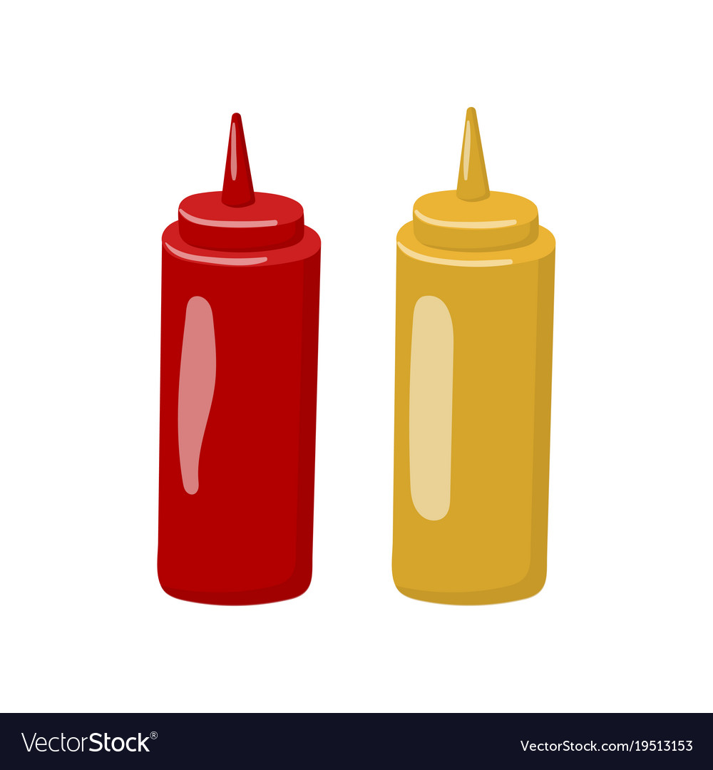 Bottle of mustard and ketchup cartoon.