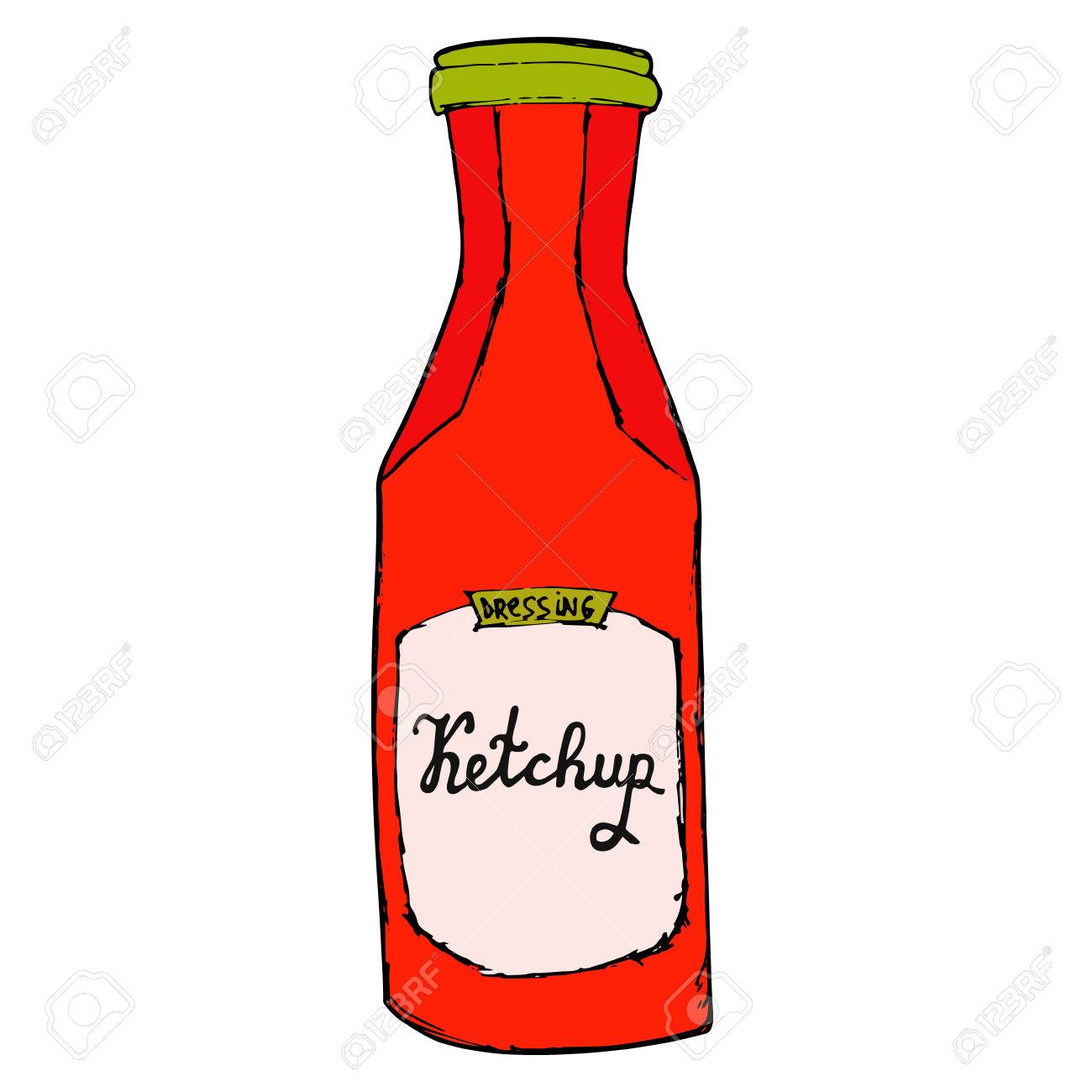 Ketchup bottle. Hand drawn tomato sauce jar sketchy illustration..